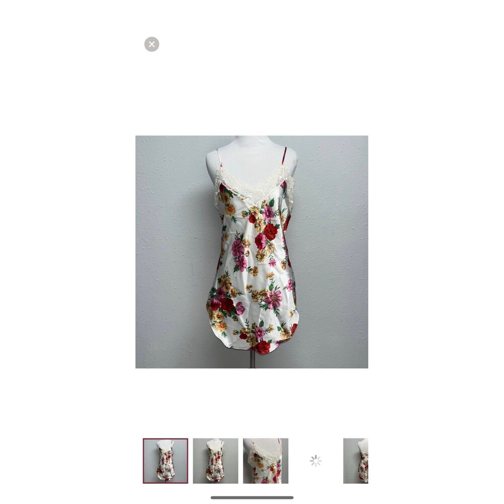 RARE Vintage VS Gold Tag Victorias Secret Slip Floral with Lace Trim Fits S/M